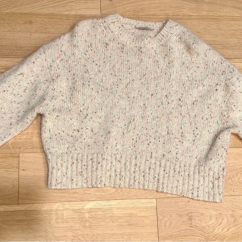 All Saints Cream Speckled Crew Neck Sweater